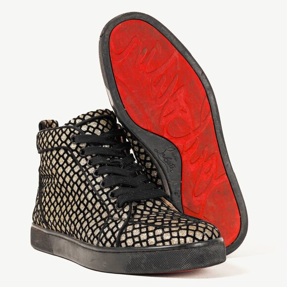 Christian Louboutin Rantus Orlato Black Glitter Gold High-Top Sneaker - Picture 4 of 11